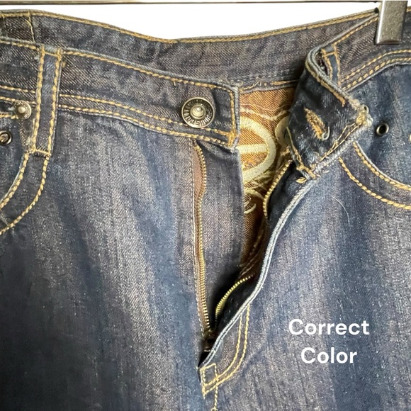 Vtg Y2K Delf Trading Imperious Mens Embroidered Blue Denim Skulls  W38 L32 - Picture 7 of 16